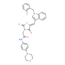 ChemSpider 2D Image | 2-[(5Z)-5-{[1-(2-Fluorobenzyl)-1H-indol-3-yl]methylene}-2,4-dioxo-1,3-thiazolidin-3-yl]-N-[4-(4-morpholinyl)phenyl]acetamide | C31H27FN4O4S