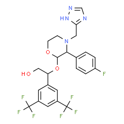 ChemSpider 2D Image | 2-[3,5-Bis(trifluoromethyl)phenyl]-2-{[3-(4-fluorophenyl)-4-(1H-1,2,4-triazol-5-ylmethyl)-2-morpholinyl]oxy}ethanol | C23H21F7N4O3