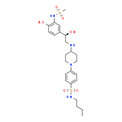 ChemSpider 2D Image | N-Butyl-4-(4-{[(2R)-2-hydroxy-2-{4-hydroxy-3-[(methylsulfonyl)amino]phenyl}ethyl]amino}-1-piperidinyl)benzenesulfonamide | C24H36N4O6S2