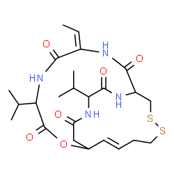 ChemSpider 2D Image | (7E,16E)-7-Ethylidene-4,21-diisopropyl-2-oxa-12,13-dithia-5,8,20,23-tetraazabicyclo[8.7.6]tricos-16-ene-3,6,9,19,22-pentone | C24H36N4O6S2