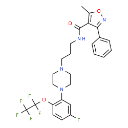 ChemSpider 2D Image | N-(3-{4-[5-Fluoro-2-(pentafluoroethoxy)phenyl]-1-piperazinyl}propyl)-5-methyl-3-phenyl-1,2-oxazole-4-carboxamide | C26H26F6N4O3