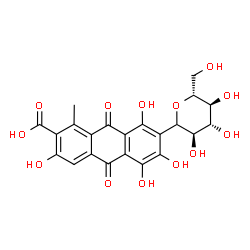 ChemSpider 2D Image | 7beta-D-Glucopyranosyl-9,10-dihydro-3,5,6,8-tetrahydroxy-1-methyl-9,10-dioxo-2-anthracenecarboxylic acid | C22H20O13