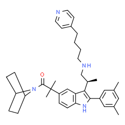 ChemSpider 2D Image | 1-(7-Azabicyclo[2.2.1]hept-7-yl)-2-{2-(3,5-dimethylphenyl)-3-[(2S)-1-{[4-(4-pyridinyl)butyl]amino}-2-propanyl]-1H-indol-5-yl}-2-methyl-1-propanone | C38H48N4O