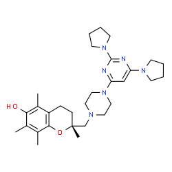 ChemSpider 2D Image | (2R)-2-({4-[2,6-Di(1-pyrrolidinyl)-4-pyrimidinyl]-1-piperazinyl}methyl)-2,5,7,8-tetramethyl-6-chromanol | C30H44N6O2