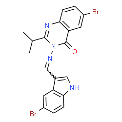 ChemSpider 2D Image | 6-Bromo-3-{[(5-bromo-1H-indol-3-yl)methylene]amino}-2-isopropyl-4(3H)-quinazolinone | C20H16Br2N4O
