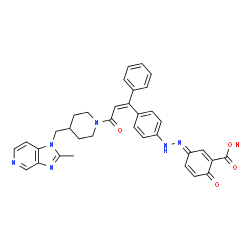 ChemSpider 2D Image | (3E)-3-({4-[(1Z)-3-{4-[(2-Methyl-1H-imidazo[4,5-c]pyridin-1-yl)methyl]-1-piperidinyl}-3-oxo-1-phenyl-1-propen-1-yl]phenyl}hydrazono)-6-oxo-1,4-cyclohexadiene-1-carboxylic acid | C35H32N6O4