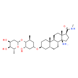ChemSpider 2D Image | (3beta,5beta,14beta,17beta)-14-Amino-3-({(3S,5S)-4-[(2,6-dideoxy-beta-D-ribo-hexopyranosyl)oxy]-3-hydroxy-5-methylcyclohexyl}oxy)-N-methylandrostane-17-carboxamide | C34H58N2O7