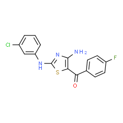 ChemSpider 2D Image | {4-Amino-2-[(3-chlorophenyl)amino]-1,3-thiazol-5-yl}(4-fluorophenyl)methanone | C16H11ClFN3OS