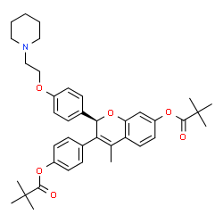 ChemSpider 2D Image | 4-[(2R)-7-[(2,2-Dimethylpropanoyl)oxy]-4-methyl-2-{4-[2-(1-piperidinyl)ethoxy]phenyl}-2H-chromen-3-yl]phenyl pivalate | C39H47NO6