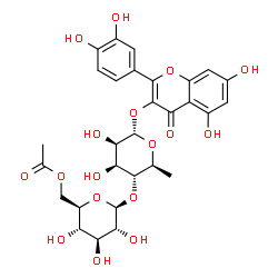 ChemSpider 2D Image | 2-(3,4-Dihydroxyphenyl)-5,7-dihydroxy-4-oxo-4H-chromen-3-yl 4-O-(6-O-acetyl-beta-D-glucopyranosyl)-6-deoxy-alpha-L-mannopyranoside | C29H32O17