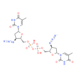 ChemSpider 2D Image | Bis{[(2S,3S,5R)-3-azido-5-(5-methyl-2,4-dioxo-3,4-dihydro-1(2H)-pyrimidinyl)tetrahydro-2-furanyl]methyl} dihydrogen diphosphate | C20H26N10O13P2