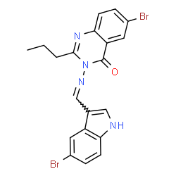 ChemSpider 2D Image | 6-Bromo-3-{[(5-bromo-1H-indol-3-yl)methylene]amino}-2-propyl-4(3H)-quinazolinone | C20H16Br2N4O