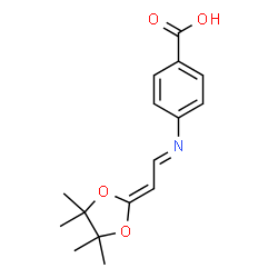ChemSpider 2D Image | 4-{(E)-[2-(4,4,5,5-Tetramethyl-1,3-dioxolan-2-ylidene)ethylidene]amino}benzoic acid | C16H19NO4