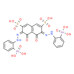 ChemSpider 2D Image | (3Z,6E)-3,6-Bis[(2-arsonophenyl)hydrazono]-4,5-dioxo-3,4,5,6-tetrahydro-2,7-naphthalenedisulfonic acid | C22H18As2N4O14S2