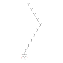 ChemSpider 2D Image | 2-[(2E,6E,10E,14E,18E,22Z,26E,30E,34E)-3,7,11,15,19,23,27,31,35,39-Decamethyl-2,6,10,14,18,22,26,30,34,38-tetracontadecaen-1-yl]-5,6-dimethoxy-3-methyl-1,4-benzoquinone | C59H90O4