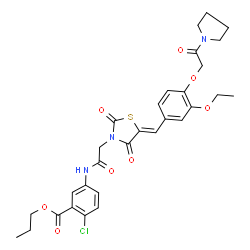 ChemSpider 2D Image | Propyl 2-chloro-5-({[(5Z)-5-{3-ethoxy-4-[2-oxo-2-(1-pyrrolidinyl)ethoxy]benzylidene}-2,4-dioxo-1,3-thiazolidin-3-yl]acetyl}amino)benzoate | C30H32ClN3O8S