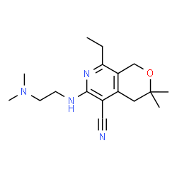 ChemSpider 2D Image | 6-{[2-(Dimethylamino)ethyl]amino}-8-ethyl-3,3-dimethyl-3,4-dihydro-1H-pyrano[3,4-c]pyridine-5-carbonitrile | C17H26N4O