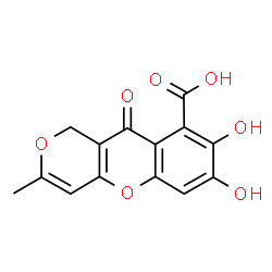 ChemSpider 2D Image | 7,8-Dihydroxy-3-methyl-10-oxo-1H,10H-pyrano[4,3-b]chromene-9-carboxylic acid | C14H10O7