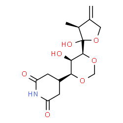 ChemSpider 2D Image | 4-{(4S,5R,6S)-5-Hydroxy-6-[(3S)-2-hydroxy-3-methyl-4-methylenetetrahydro-2-furanyl]-1,3-dioxan-4-yl}-2,6-piperidinedione | C15H21NO7