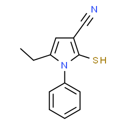 ChemSpider 2D Image | 5-Ethyl-1-phenyl-2-sulfanyl-1H-pyrrole-3-carbonitrile | C13H12N2S