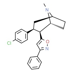 ChemSpider 2D Image | (1R,2S,3S,5S)-3-(4-Chlorophenyl)-8-methyl-2-(3-phenyl-1,2-oxazol-5-yl)-8-azabicyclo[3.2.1]octane | C23H23ClN2O