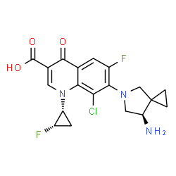 ChemSpider 2D Image | 7-[(7R)-7-Amino-5-azaspiro[2.4]hept-5-yl]-8-chloro-6-fluoro-1-[(1R,2S)-2-fluorocyclopropyl]-4-oxo-1,4-dihydro-3-quinolinecarboxylic acid | C19H18ClF2N3O3