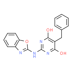 ChemSpider 2D Image | 2-(1,3-benzoxazol-2-ylamino)-5-benzylpyrimidine-4,6-diol | C18H14N4O3