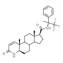 ChemSpider 2D Image | (4aR,6aS,7S,11aR)-4a,6a-Dimethyl-2-oxo-N-[(2R)-1,1,1-trifluoro-2-phenyl-2-propanyl]-2,4a,4b,5,6,6a,7,8,9,9a,9b,10,11,11a-tetradecahydro-1H-indeno[5,4-f]quinoline-7-carboxamide | C28H35F3N2O2