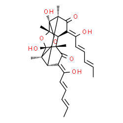 ChemSpider 2D Image | (1S,3R,4R,6Z,7S,8S,10R,11R,13Z,14S)-3,10-Dihydroxy-6,13-bis[(2E,4E)-1-hydroxy-2,4-hexadien-1-ylidene]-1,4,8,11-tetramethyl-2,9-dioxapentacyclo[8.4.0.0~3,8~.0~4,14~.0~7,11~]tetradecane-5,12-dione | C28H32O8