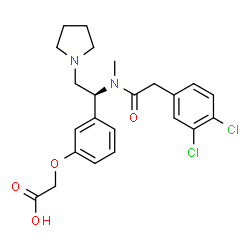 ChemSpider 2D Image | {3-[(1S)-1-{[(3,4-Dichlorophenyl)acetyl](methyl)amino}-2-(1-pyrrolidinyl)ethyl]phenoxy}acetic acid | C23H26Cl2N2O4