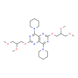 ChemSpider 2D Image | 2,6-Bis(2,3-dimethoxypropoxy)-4,8-di(1-piperidinyl)pyrimido[5,4-d]pyrimidine | C26H42N6O6