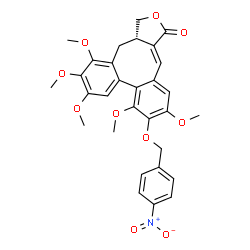 ChemSpider 2D Image | (3aS)-5,6,7,9,11-Pentamethoxy-10-[(4-nitrobenzyl)oxy]-3a,4-dihydrodibenzo[4,5:6,7]cycloocta[1,2-c]furan-1(3H)-one | C30H29NO10