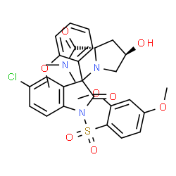 ChemSpider 2D Image | (4R)-1-{5-Chloro-1-[(2,4-dimethoxyphenyl)sulfonyl]-3-(2-methoxyphenyl)-2-oxo-2,3-dihydro-1H-indol-3-yl}-4-hydroxy-N,N-dimethyl-L-prolinamide | C30H32ClN3O8S