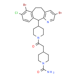 ChemSpider 2D Image | 4-{2-[4-(3,7-Dibromo-8-chloro-6,11-dihydro-5H-benzo[5,6]cyclohepta[1,2-b]pyridin-11-yl)-1-piperidinyl]-2-oxoethyl}-1-piperidinecarboxamide | C27H31Br2ClN4O2