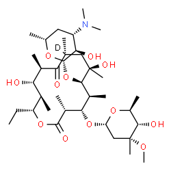 ChemSpider 2D Image | (3R,4S,5S,6R,7R,9R,11R,12S,13R,14R)-6-{[(2S,3R,4S,6R)-4-(Dimethylamino)-3-hydroxy-6-methyltetrahydro-2H-pyran-2-yl]oxy}-14-ethyl-7,12-dihydroxy-4-{[(2R,4R,5S,6S)-5-hydroxy-4-methoxy-4,6-dimethyltetrah
ydro-2H-pyran-2-yl]oxy}-3,5,7,9,11,13-hexamethyl(9-~2~H)oxacyclotetradecane-2,10-dione | C37H66DNO12