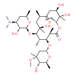 ChemSpider 2D Image | (3R,4S,5S,6R,7R,9R,12R,13S,14R)-6-{[(2S,3R,4S,6R)-4-(Dimethylamino)-3-hydroxy-6-methyltetrahydro-2H-pyran-2-yl]oxy}-14-ethyl-7,12,13-trihydroxy-4-{[(2R,4R,5S,6S)-5-hydroxy-4-methoxy-4,6-dimethyltetrah
ydro-2H-pyran-2-yl]oxy}-3,5,7,9,13-pentamethyloxacyclotetradecane-2,10-dione | C36H65NO13