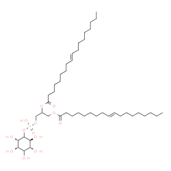 ChemSpider 2D Image | 3-[(Hydroxy{[(2S,3R,5S,6S)-2,3,4,5,6-pentahydroxycyclohexyl]oxy}phosphoryl)oxy]-1,2-propanediyl (9E,9'E)bis(-9-octadecenoate) | C45H83O13P