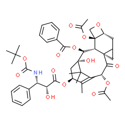 ChemSpider 2D Image | (2alpha,5beta,10beta,13alpha)-4,10-Diacetoxy-1-hydroxy-13-{[(2R,3S)-2-hydroxy-3-({[(2-methyl-2-propanyl)oxy]carbonyl}amino)-3-phenylpropanoyl]oxy}-9-oxo-5,20-epoxy-7,19-cyclotax-11-en-2-yl benzoate | C45H53NO14