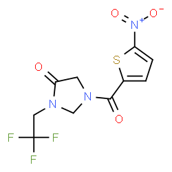 ChemSpider 2D Image | 1-[(5-Nitro-2-thienyl)carbonyl]-3-(2,2,2-trifluoroethyl)-4-imidazolidinone | C10H8F3N3O4S