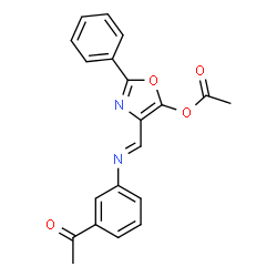 ChemSpider 2D Image | 4-{(E)-[(3-Acetylphenyl)imino]methyl}-2-phenyl-1,3-oxazol-5-yl acetate | C20H16N2O4