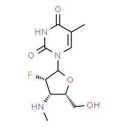 ChemSpider 2D Image | 1-[2,3-Dideoxy-2-fluoro-3-(methylamino)-D-lyxofuranosyl]-5-methyl-2,4(1H,3H)-pyrimidinedione | C11H16FN3O4