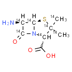 ChemSpider 2D Image | (2S,5R,6R)-6-Amino-3,3-bis[(~14~C)methyl]-7-oxo(~14~C_5_)-4-thia-1-azabicyclo[3.2.0]heptane-2-carboxylic acid | C14C7H12N2O3S