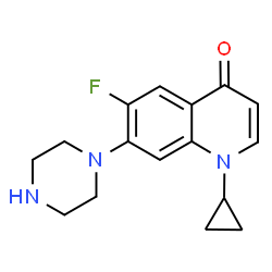 ChemSpider 2D Image | 1-Cyclopropyl-6-fluoro-7-(1-piperazinyl)-4(1H)-quinolinone | C16H18FN3O