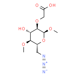 ChemSpider 2D Image | Methyl 6-azido-2-O-(carboxymethyl)-6-deoxy-4-O-methyl-alpha-D-glucopyranoside | C10H17N3O7