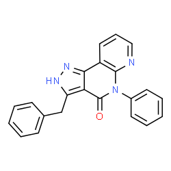 ChemSpider 2D Image | 3-Benzyl-5-phenyl-2,5-dihydro-4H-pyrazolo[4,3-c][1,8]naphthyridin-4-one | C22H16N4O