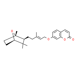 ChemSpider 2D Image | 7-({(2E)-3-Methyl-5-[(1S,2S,4R)-1,3,3-trimethyl-7-oxabicyclo[2.2.1]hept-2-yl]-2-penten-1-yl}oxy)-2H-chromen-2-one | C24H30O4