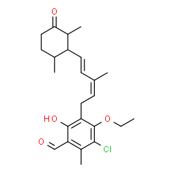ChemSpider 2D Image | 3-Chloro-5-[(2Z,4E)-5-(2,6-dimethyl-3-oxocyclohexyl)-3-methyl-2,4-pentadien-1-yl]-4-ethoxy-6-hydroxy-2-methylbenzaldehyde | C24H31ClO4