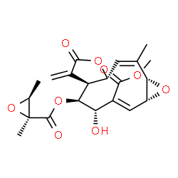 ChemSpider 2D Image | Methyl (1aR,2Z,4S,5S,5aS,8aR,9Z,10aS)-5-({[(2S,3S)-2,3-dimethyl-2-oxiranyl]carbonyl}oxy)-4-hydroxy-10-methyl-6-methylene-7-oxo-1a,4,5,5a,6,7,8a,10a-octahydrooxireno[7,8]cyclodeca[1,2-b]furan-3-carboxy
late | C21H24O9