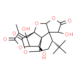ChemSpider 2D Image | (8S,12R)-6,12,17-Trihydroxy-16-methyl-8-(2-methyl-2-propanyl)-2,4,14,19-tetraoxahexacyclo[8.7.2.0~1,11~.0~3,7~.0~7,11~.0~13,17~]nonadecane-5,15,18-trione | C20H24O10