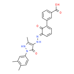ChemSpider 2D Image | 3-[(5E)-5-{2-[1-(3,4-DIMETHYLPHENYL)-3-METHYL-5-OXO-2H-PYRAZOL-4-YL]HYDRAZIN-1-YLIDENE}-6-OXOCYCLOHEXA-1,3-DIEN-1-YL]BENZOIC ACID | C25H22N4O4